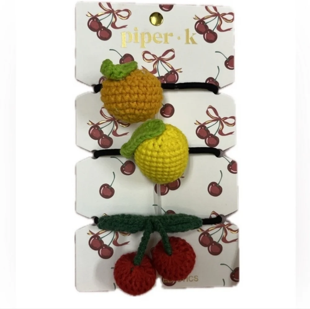 💛▪️ PIPER K▪️ Colorful Fruit Hair Ties Scrunchies Set of 3